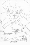 drawing giantess chief mega monochrome anime huge_breasts breast_crush jessie_(pokémon)