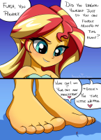 drawing comic color toes barefoot dialogue looking_at_tiny equestria_girls blue_eyes ameliaafterdark 1994semaj giantess feet shrunken_man sunset_shimmer