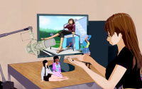 giantess table shrunken_woman bus_stop recording brown_hair