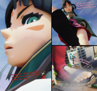 breasts giantess crush city mega comic black_hair destruction toes buildings princess green_eyes dress boots vehicles ace_attorney dialogue tiara on_shoulder cracked_ground digital_render bare_legs apollo_justice bantoras rayfa_padma_khurain foot_cruch drawing