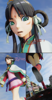 crush black_hair destruction gore boots under_foot ace_attorney tiara digital_render apollo_justice bantoras rayfa_padma_khurain breasts giantess city mega comic buildings princess green_eyes dress vehicles dialogue on_shoulder cracked_ground looking_at_tiny bare_legs foot_cruch