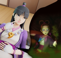 breasts black_hair blue_eyes brunette gloves necklace cutaway vore digestion gore shrunken_woman inside_stomach ace_attorney stomach_view digital_render maya_fey pearl_fey bantoras