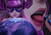 drawing giantess vore earth giga space color tongue planet galacta helmet ondieony black_hair long_hair handheld saliva purple_eyes stars purple_nails cosmic_giantess lick marvel_comics