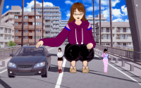 giantess bridge glasses mini_giantess koikatsu brown_hair vehicle