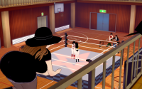 giantess mini_giantess wrestling wrestling_ring gymnasium koikatsu blonde basketball hat gym
