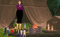 forest campfire tent plastic_cup giantess mini_giantess koikatsu campsite giant_objects