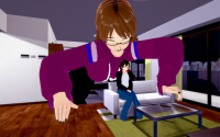 giantess glasses mini_giantess looming_over koikatsu brown_hair barely_fits_in_room