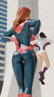breasts mega boots thighs superman belt bare_legs spider-man giantess city black_hair butt gloves red_hair costume lois_lane giant_girl leotard digital_render dc_comics mary_jane marvel_comics ci0 power_girl