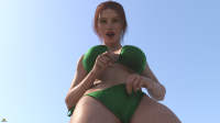 giantess looking_down dropping_in digital_render taintedwizard bikini swimsuit beach navel stomach sky summer chest thigh tiny_man pov outdoor