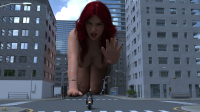 giantess nude buildings chasing digital_render taintedwizard cities_for_daz breasts city building long_hair green_eyes red_hair window day skyscraper open_mouth indoors jewelry looking_at_viewer rooftop leaning_forward makeup blinds solo medium_breasts 1girl bent_over