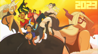 breasts giantess white_hair black_hair large_breasts long_hair blue_eyes barefoot cleavage yellow_eyes gloves red_hair dress short_hair dark_skin jewelry smile chun-li leotard multicolored_hair cammy_white double_bun multiple_girls alternate_costume blonde_hair tiny_man brown_hair tiny_woman very_dark_skin 5girls ibuki_(street_fighter) hip_vent chinese_clothes two-tone_hair makoto_(street_fighter) hair_over_one_eye