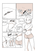 giantess comic monochrome short_hair watch navel shorts short_shorts standing jewelry shirt earrings bracelet master_roshi tied_shirt crop_top speech_bubble greyscale english_text midriff android18