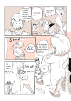 breasts giantess nude comic monochrome large_breasts ass glasses short_hair navel holding master_roshi bald krillin speech_bubble greyscale english_text android18 emphasis_lines no_nipples