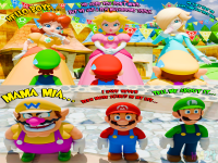 giantess horns long_hair blue_eyes mario princess_peach gloves dress crown collar bowser open_mouth overalls standing luigi hat pink_dress jewelry smile earrings bracelet red_shirt elbow_gloves princess_daisy mustache sharp_teeth white_gloves spikes facial_hair spiked_collar tennis_racket gem sportswear turtle_shell brooch multiple_girls blonde_hair tiny_man brown_hair green_headwear yellow_dress red_headwear flat_cap tennis_uniform headwear_removed