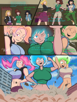 breasts drawing growth giantess giga city mega blonde comic black_hair color large_breasts long_hair blue_eyes cleavage skirt buildings green_eyes brunette asian ponytail short_hair cartoon open_mouth giantesses dark_skin thighs disney closed_eyes earrings top hair_bun hair_pin amphibia anne_boonchuy sasha_waybright marcy_wu lamedasize butt destruction blue_hair outgrowing_building pink_hair green_hair pink_eyes pants jacket ripped_clothing dialogue hands_on_hips bare_legs outgrowing_room bare_midriff