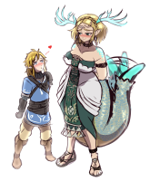 breasts giantess blue_eyes cleavage gloves dress mini_giantess sandals heart jewelry smile earrings bare_shoulders princess_zelda blonde_hair blush strapless collarbone pointy_ears