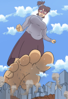 buildings sweat ponytail sweater point_of_view irma debris irma_langstein breasts drawing giantess city mega color destruction toes barefoot skirt glasses brunette teenage_mutant_ninja_turtles greenmatcha