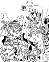 breasts drawing giantess horns manga mega tongue swimsuit nami nico_robin one_piece cleavage ice_cream unknown_artist sandals drink ladder skeleton palm_trees monkey_d_luffy earrings rainbow goggles straw pirate sanji luffy brook bare_legs usopp tony_tony_chopper franky jimbei roronoa_zoro