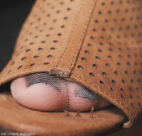 feet toes sandals worship leather tiny_man pantyhose depth_of_field black_nail_polish giantess