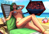bikini breasts black_hair large_breasts long_hair swimsuit barefoot cleavage ocean samus_aran green_hair sitting navel underboob bottomless drink pool sunglasses lipstick thighs cup beach_chair curvy umbrella bracelet reclining makeup cocktail bangle multiple_girls medium_breasts crossed_legs 2girls english_text pokemon_(creature) anklet drinking_straw micro_bikini filia_(skullgirls) strap_gap drawing vore beach food x-ray willing kirby stomach_view internal_view jora-bora fire_emblem palutena kid_icarus lucina willing_vore