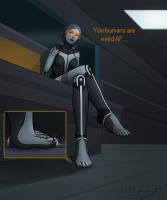 drawing color robot foot_worship sitting dialogue legs_crossed mass_effect cutaway edi fetishcultist breasts toes barefoot shrunken_man anon