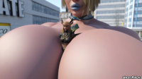 marvel_rivals huge_breasts short_hair shorts choker earrings top bare_midriff breasts giantess city mega blonde buildings x-men emma_frost digital_render marvel_comics endlessrain0110 between_breasts magik