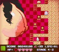 breasts nipples giantess nude black_hair color long_hair huge_breasts breast_crush milk cake animation jiggle video_game pixel_art ryokucha_michi