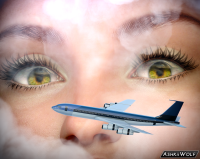 giantess mega black_hair green_eyes goddess cute airplane clouds digital_render ashkiiwolf