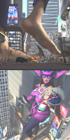 breasts giantess city barefoot buildings galacta new_york_city times_square helmet digital_render marvel_comics harbingerinfinit comic black_hair large_breasts destruction toes skirt helicopter purple_eyes gloves foot_crush vehicles thighs crowds running_away marvel_rivals