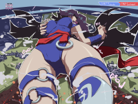 breasts drawing growth giantess giga black_hair color destruction asian costume leotard x-men psylocke marvel_comics gamefreakdx earth city long_hair boots bare_legs cupping_breast marvel_rivals