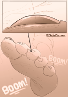 giantess feet unaware micro comic monochrome penis sweat shrunken_man close_up english toe_nail 1girl 1boy hetero
