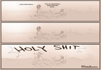 comic drawing monochrome ponytail lying_down kneeling english 1girl traditional_media 3koma