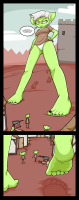 drawing giantess white_hair feet comic color angry legs day looking_down foot_print standing outdoors orange_eyes goblin jj-psychotic green_skin pointed_ears turnip_(jj-psychotic)