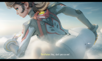 marvel_rivals giantess giga black_hair butt asian airplane costume dialogue looking_behind spider-man marvel_comics peni_parker krieginax breasts ponytail clouds thick_thighs digital_render