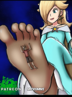 breasts giantess feet blonde space long_hair blue_eyes toes soles smiling lips gloves dress nylons crown night jewelry point_of_view earrings princess_rosalina micromike starry_sky squashing solo_focus 1girl pov_feet 1boy star_(sky) hair_over_one_eye star_(symbol) star_earrings gameplay_mechanics