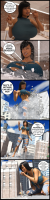 city mega black_hair large_breasts long_hair cleavage buildings outgrowing_building kneeling office indoors top bracelet running_away pill debris water_tower bare_legs breasts growth giantess comic destruction toes barefoot glasses jeans asian ripped_clothing dialogue digital_render bare_midriff anttiergod