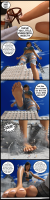 breasts growth giantess comic destruction toes barefoot jeans asian ripped_clothing dialogue digital_render bare_midriff anttiergod city mega black_hair large_breasts long_hair cleavage buildings angry kneeling foot_crush table indoors point_of_view top running_away debris water_tower bare_legs