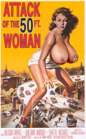 breasts nipples giantess city color long_hair destruction rampage huge_breasts angry brunette legs parody looking_down highway vehicles poster thighs outdoors straddling semi_nude attack_of_the_50_foot_woman nancy_archer edited_image cupping_breasts altered_states