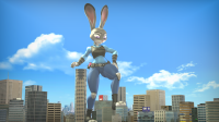 destruction toes paws foot_crush police_uniform pants thighs hands_on_hips grey_skin police_officer breasts giantess furry city mega bunny buildings purple_eyes disney belt digital_render judy_hopps zootopia marcusthedeer