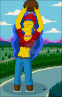 breasts drawing giantess mega color large_breasts long_hair cleavage water blue_hair marge_simpson simpsons forest river the_simpsons milf necklace belt homer_simpson arias87 nightcore100 yellow_skin bare_midriff lumberjack paul_bunyan wet boots mountains pants boats clouds top