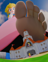 giantess feet blonde blue_eyes toes barefoot princess_peach soles smiling lips gloves day sky jewelry point_of_view earrings looking_at_viewer white_gloves digital_render foreshortening solo dwighteisenhower 1girl pov_feet