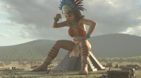 breasts giantess city black_hair pyramid goddess brown_eyes smiling sitting day worship crown jungle dangle dark_skin clouds thighs outdoors necklace native sacrifice temple chel thick_thighs digital_render headdress loincloth dreamworks the_road_to_el_dorado gtssrg toes barefoot bra buildings bracelet looking_at_tiny