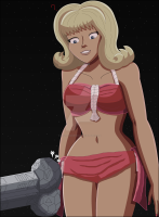 breasts drawing giantess giga blonde space color large_breasts blue_eyes cleavage top ripped_clothing stars satellite cosmic_giantess bare_legs nightcore100 makeshift_clothing bare_midriff mystery_science_theater_3000 satellite_of_love village_of_giant thighs