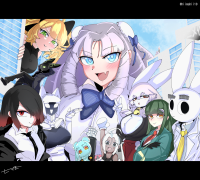 giantess white_hair furry blushing cat blonde black_hair long_hair blue_eyes green_eyes purple_hair red_eyes fang yellow_eyes smiling pink_hair green_hair short_hair twintails uniform open_mouth suit shirt looking_at_viewer necktie multiple_girls formal eyebrows_visible_through_hair hair_over_one_eye letterboxed hiimahii10