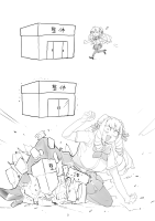 giantess breasts comic monochrome large_breasts long_hair skirt wet ribbon smiling uniform open_mouth serafuku box pleated_skirt bow closed_eyes hair_ribbon braid bag thigh_highs short_sleeves cardboard_box greyscale nikukaiq 1girl musical_note eighth_note
