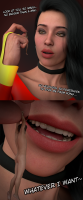 breasts black_hair long_hair brown_eyes lips shrunken_man nose dangle english choker looking_at_viewer parted_lips realistic casuallycruelgts 1girl black_choker giantess rwby cinder