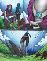 brunette kneeling foot_crush looming mountains point_of_view trees running_away spacesuit imminet_crush breasts drawing giantess mega alien comic color handheld farm reaching giantesses mask hood looking_at_tiny mass_effect quarian louisthesmall