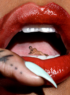 collage vore tongue mouth teeth finger lips shrunken_men shrunken_man close_up red_lips imminent_vore