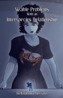 drawing giantess wings black_hair color clothed fairy story short_hair looking_down standing shirt cover_page looking_at_tiny tiny_female thesigmaarts the_sizable_problems_with_an_interspecies_relationship