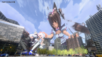 breasts white_hair giga city mega long_hair destruction blue_eyes skirt buildings shoes brunette multiple_sizes brown_eyes socks giantesses maid_uniform cat_girl vehicles reflection tokyo crouching tokyo_tower looking_at_tiny digital_render tbycolive vanilla chocola giantess